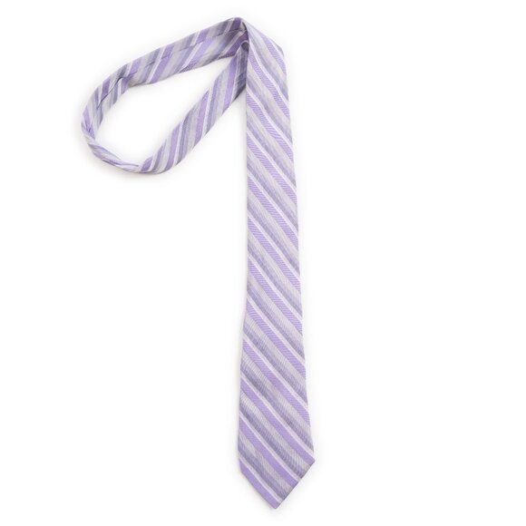 CALVIN KLEIN lavender purple silver stripe 100% silk skinny neck tie - Picture 1 of 7